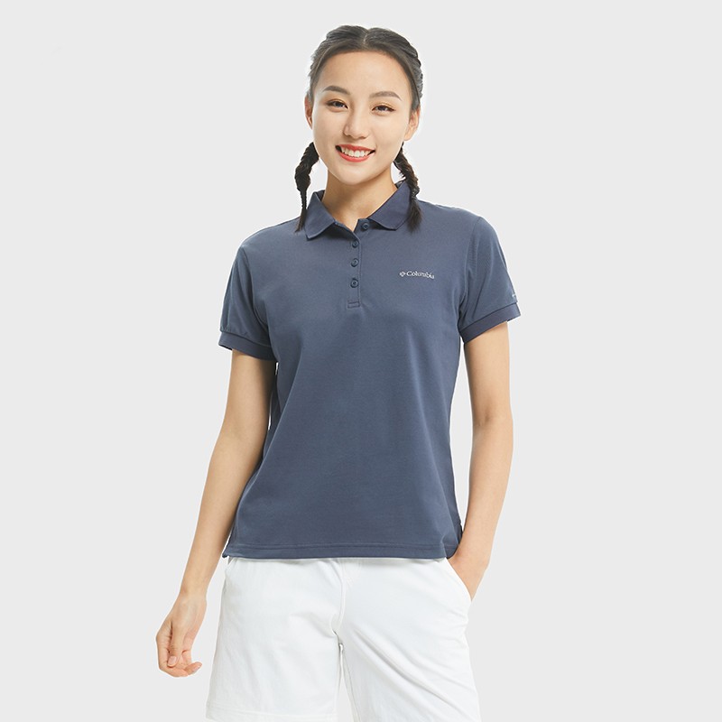 哥倫比亞POLO衫女 戶外運動休閑輕薄透氣吸濕線翻領(lǐng)短袖T恤AR1471466